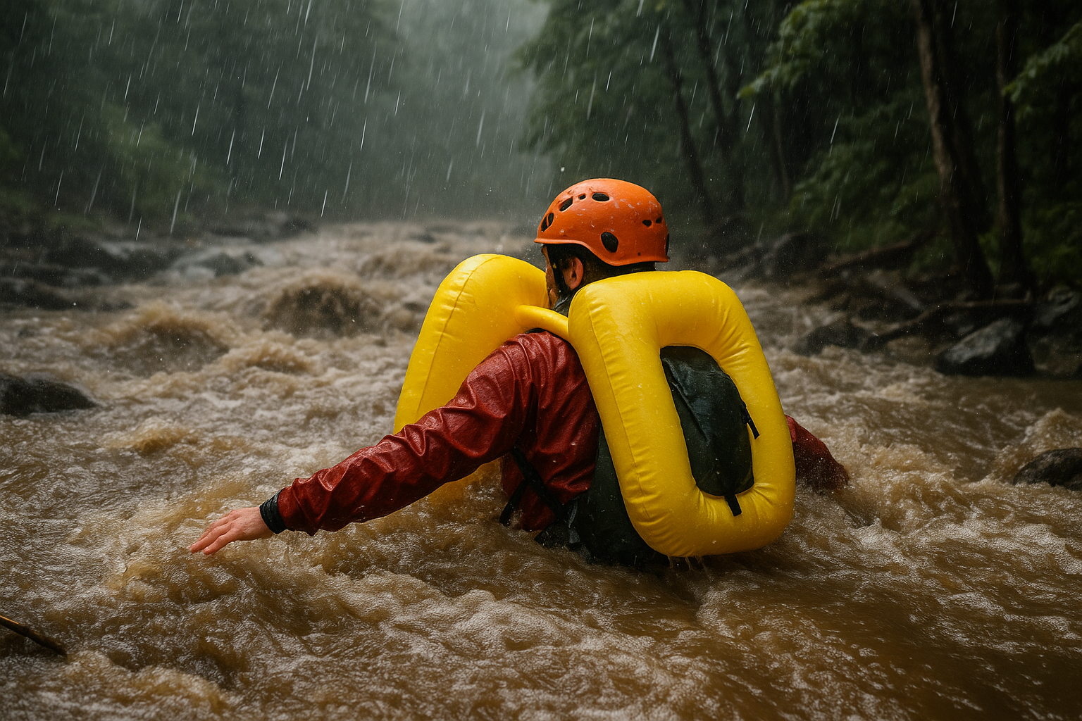 Torrential Floodwaters on a Day-Trek? Inflatable Survival Gear That Floats You to Safety